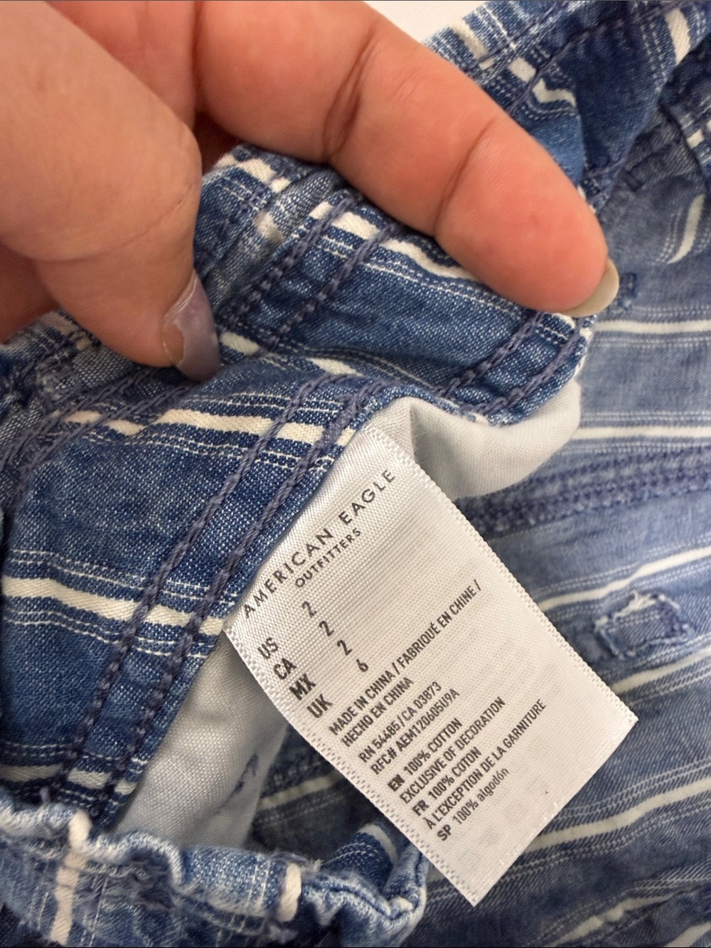 American Eagle Outfitters Blue and White Striped paper bag denim shorts size 2 - Picture 8 of 9
